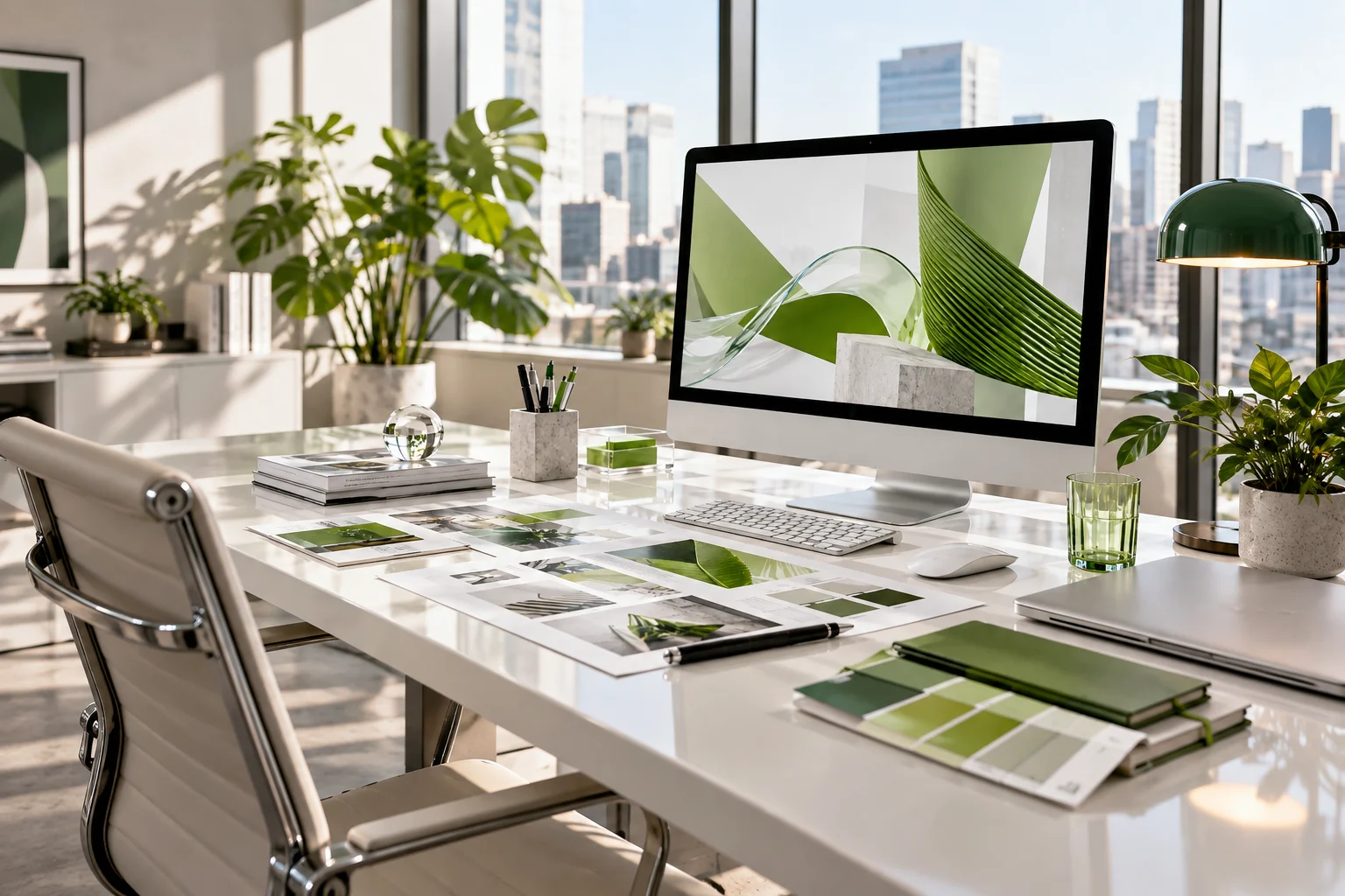 Designer desk with brand identity layouts