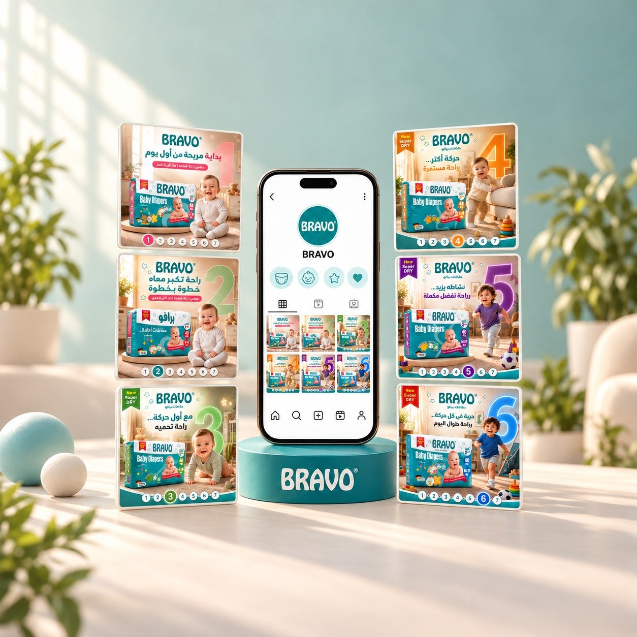 Smartphones displaying social media post designs
